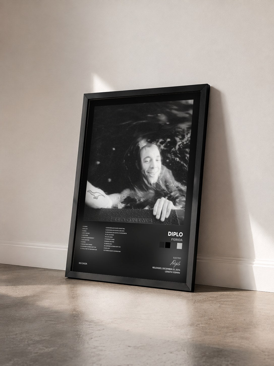 #noir Tableau de l'album F10RIDA de Diplo vu de trois quarts, cadre noir