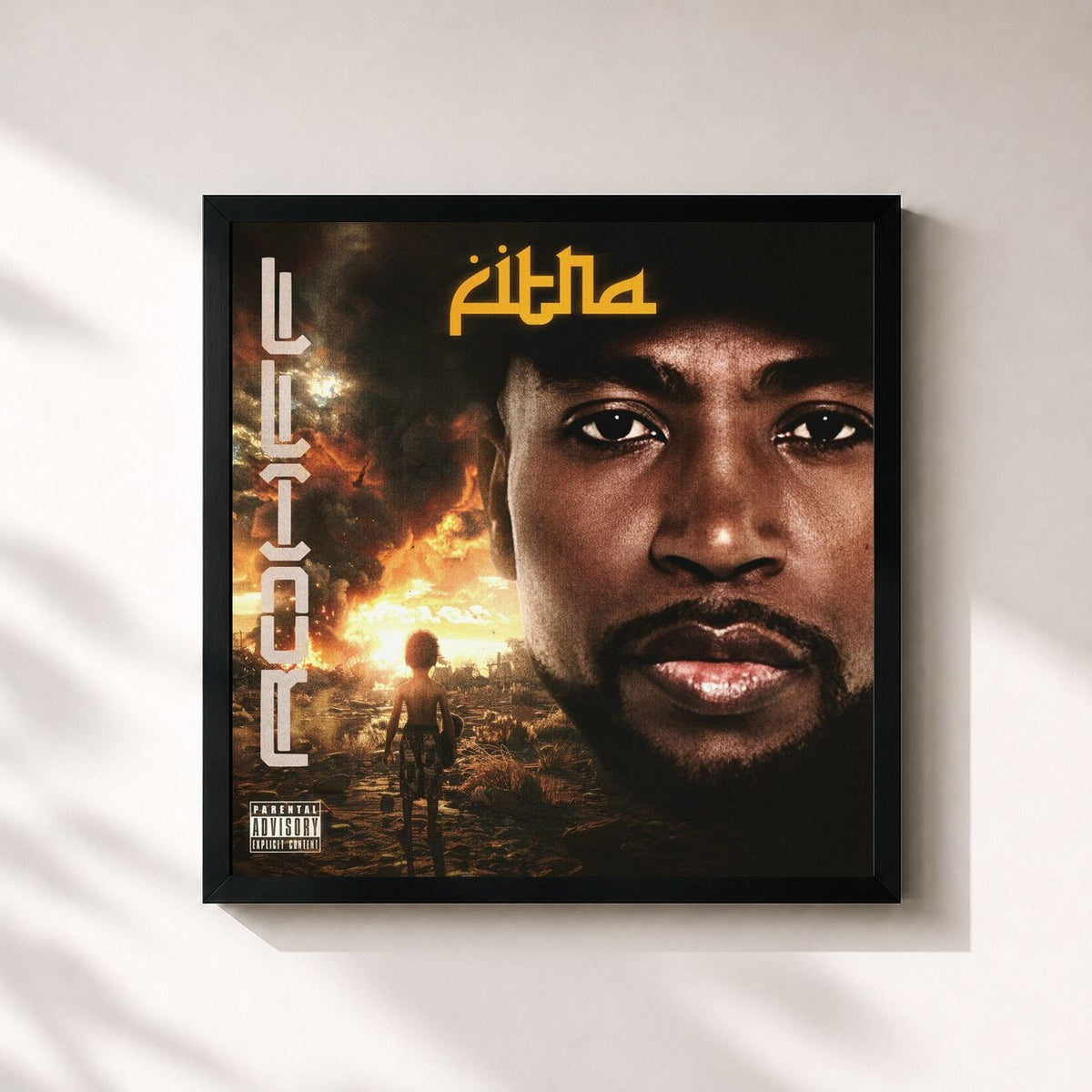 #noir Fitna de Rohff en lámina cuadrada enmarcada, marco negro de 32x32 cm