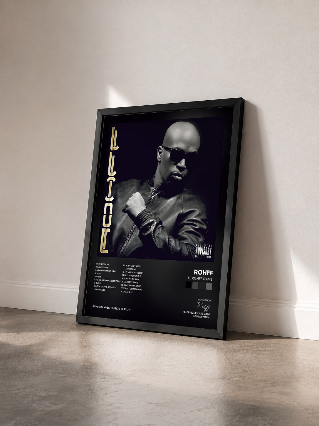 #noir Le Rohff Game de Rohff en lámina enmarcada vista de tres cuartos, marco negro
