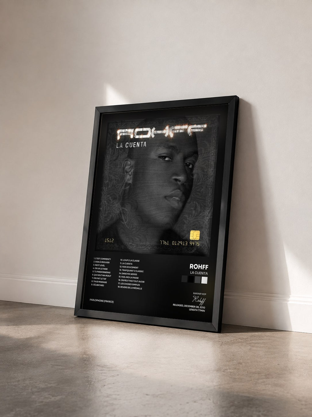 #noir La cuenta de Rohff en lámina enmarcada vista de tres cuartos, marco negro