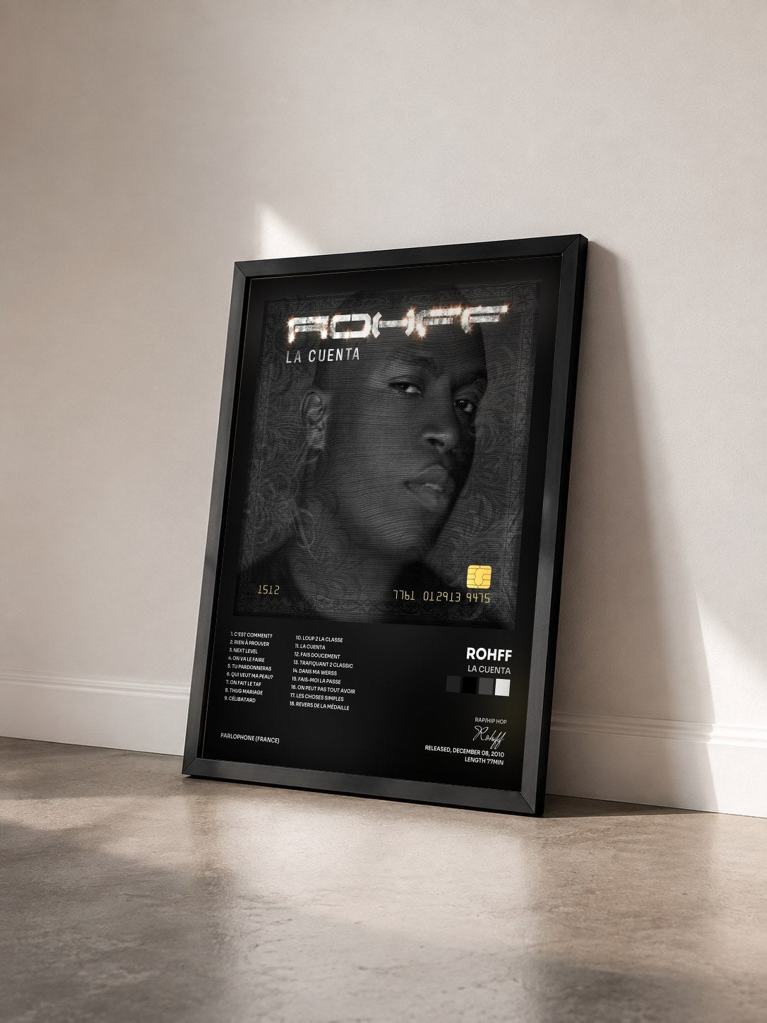 #noir Tableau de l'album La cuenta de Rohff vu de trois quarts, cadre noir