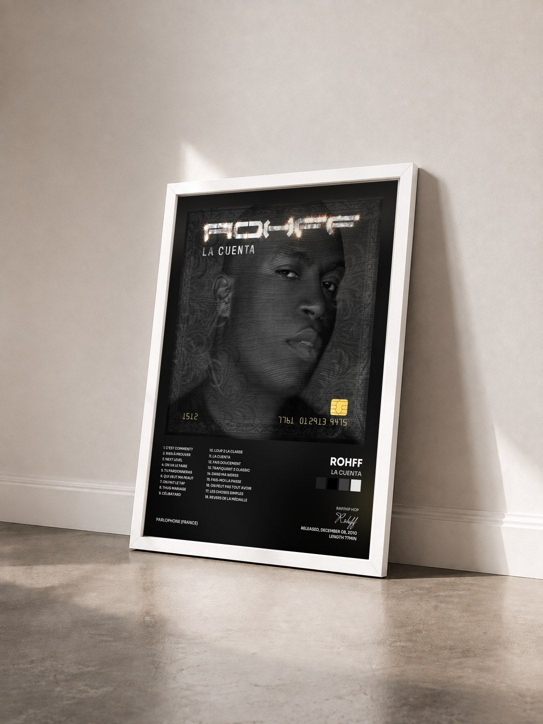 #blanc Tableau de l'album La cuenta de Rohff vu de trois quarts, cadre blanc