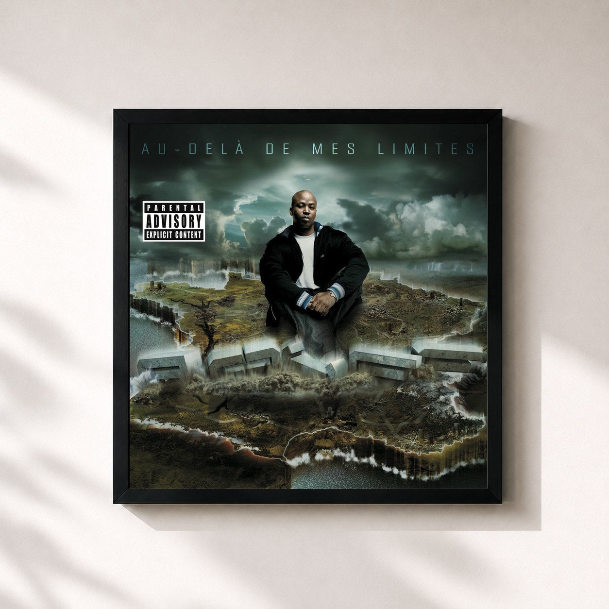 #noir Tableau carré de l'album Au-Delà De Mes Limites de Rohff, cadre noir 32x32 cm