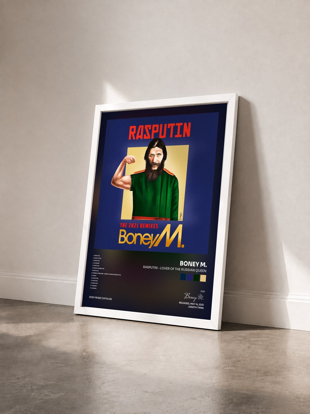 #blanc Rasputin - Lover Of The Russian Queen von Boney M. als gerahmter Kunstdruck von schräg gesehen, weißer Rahmen