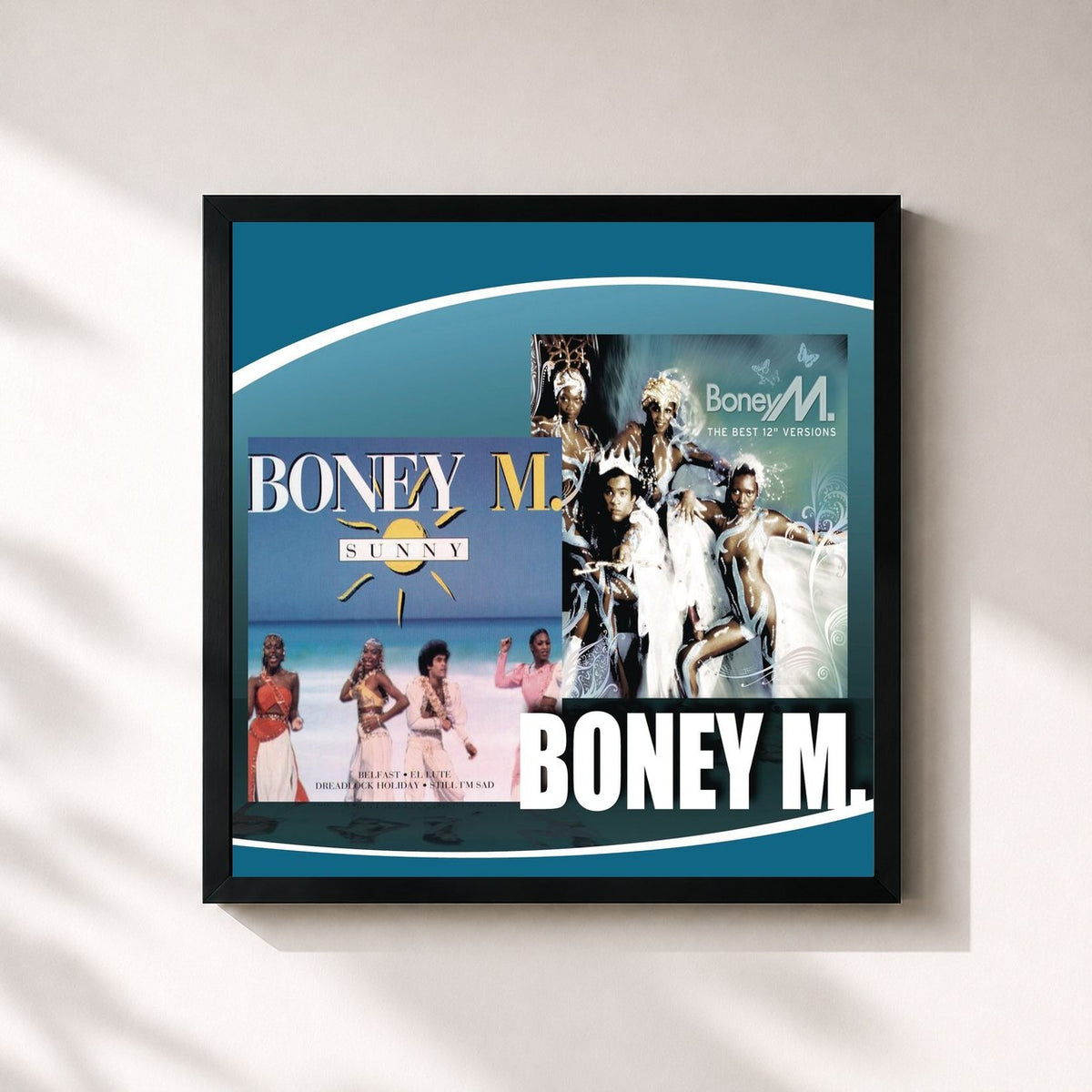 #noir 2 in 1 Boney M. von Boney M. als quadratischer Kunstdruck, schwarzer Rahmen 32x32 cm