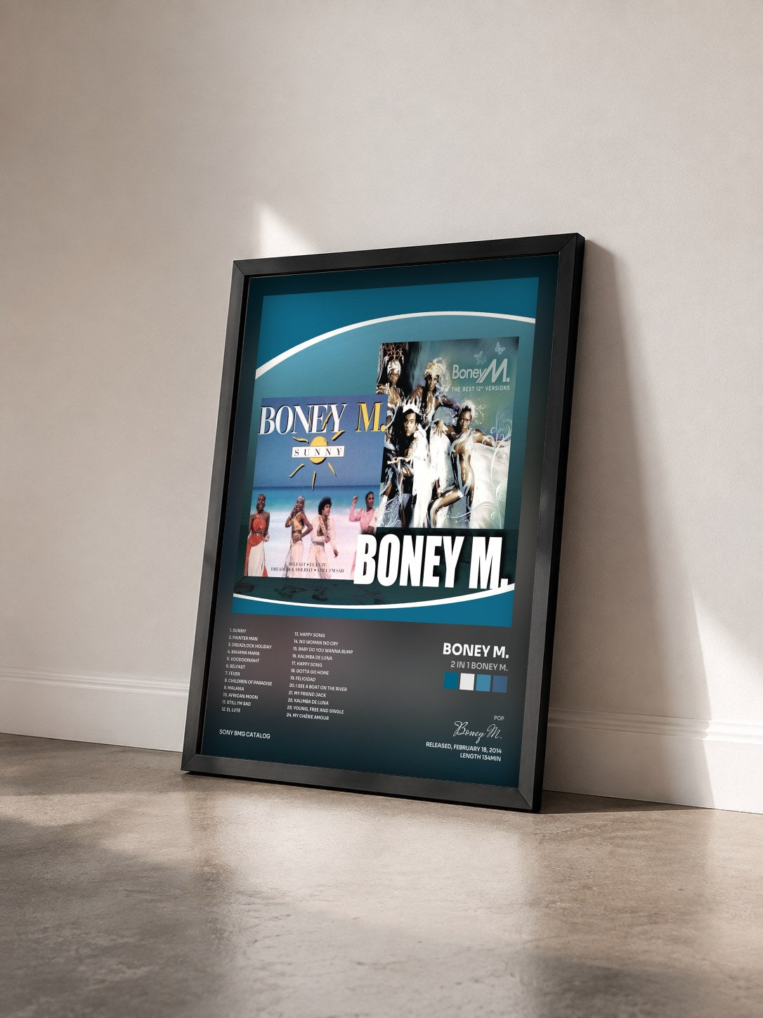 #noir 2 in 1 Boney M. von Boney M. als gerahmter Kunstdruck von schräg gesehen, schwarzer Rahmen