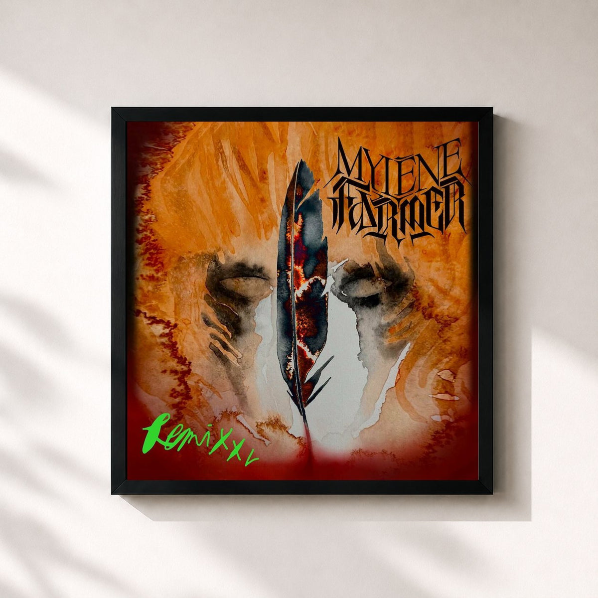 #noir Tableau carré de l'album Remix XL de Mylène Farmer, cadre noir 32x32 cm