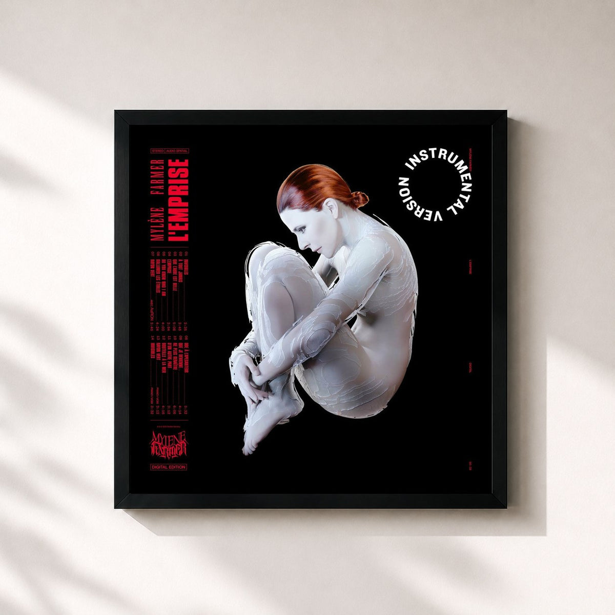 #noir Tableau carré de l'album L'Emprise (Instrumental Version) de Mylène Farmer, cadre noir 32x32 cm