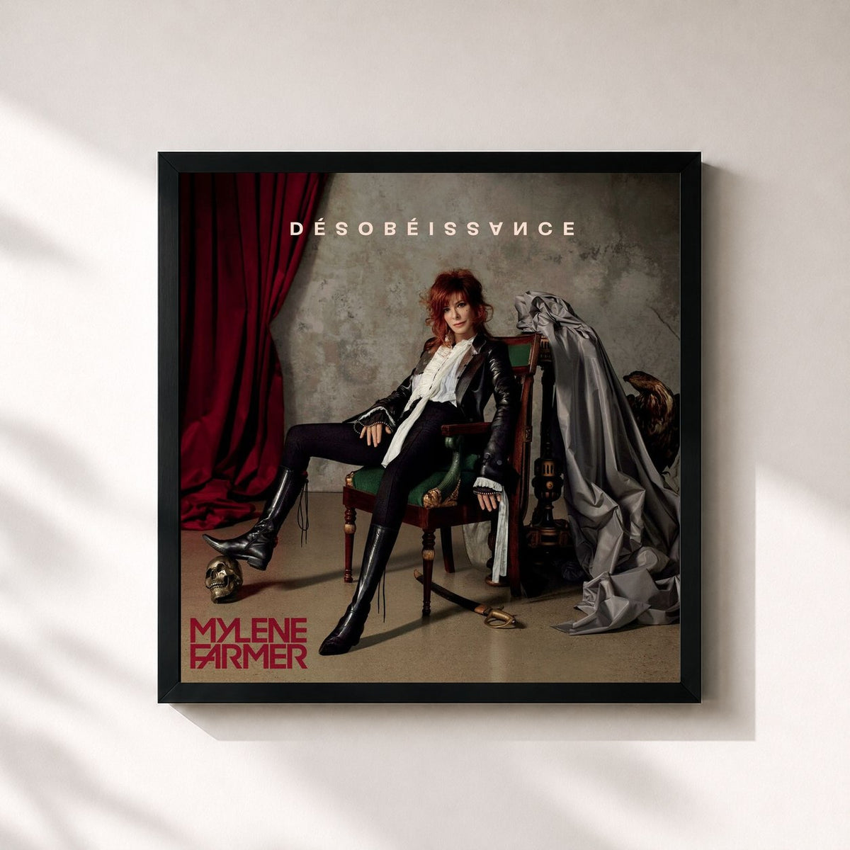 #noir Tableau carré de l'album Désobéissance de Mylène Farmer, cadre noir 32x32 cm