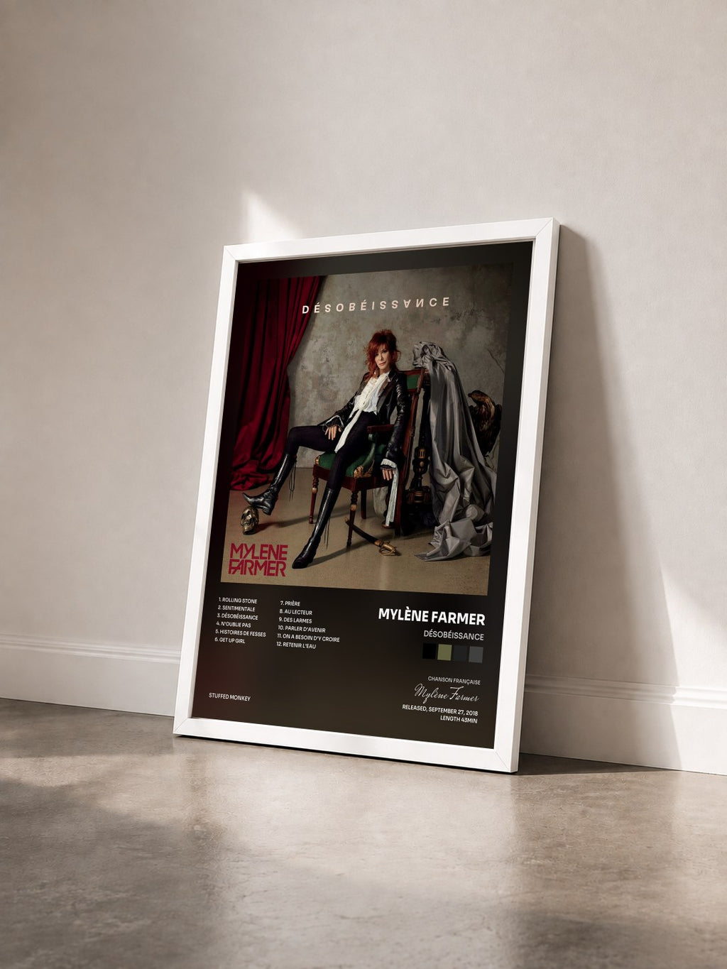 #blanc Tableau de l'album Désobéissance de Mylène Farmer vu de trois quarts, cadre blanc