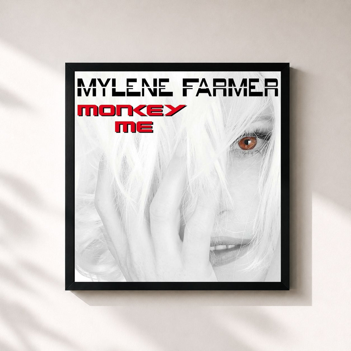 #noir Tableau carré de l'album Monkey Me de Mylène Farmer, cadre noir 32x32 cm