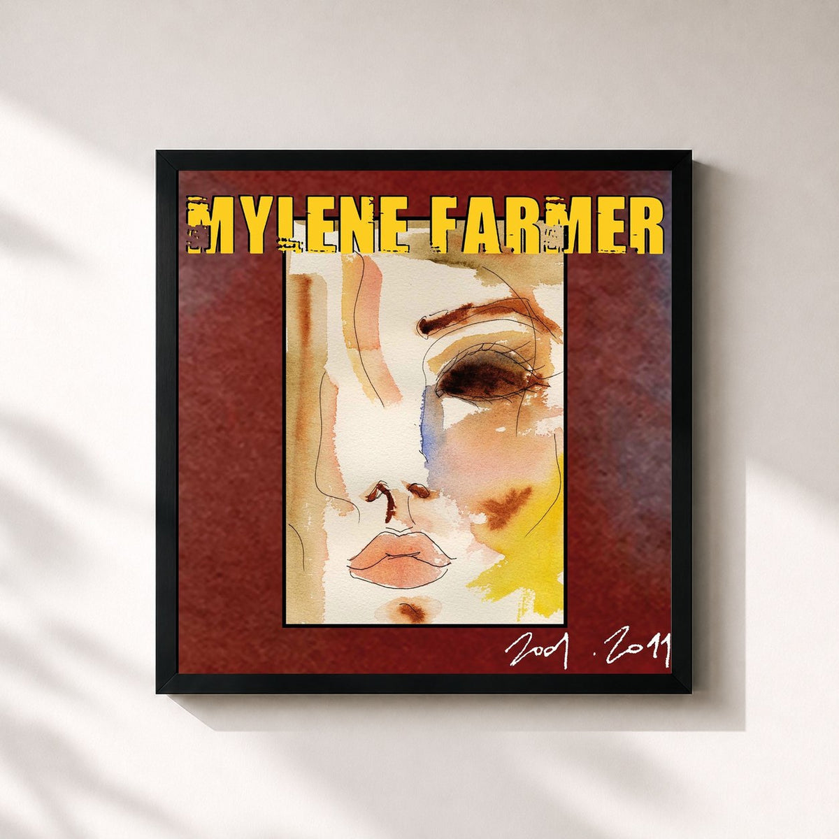 #noir Tableau carré de l'album 2001 - 2011 de Mylène Farmer, cadre noir 32x32 cm