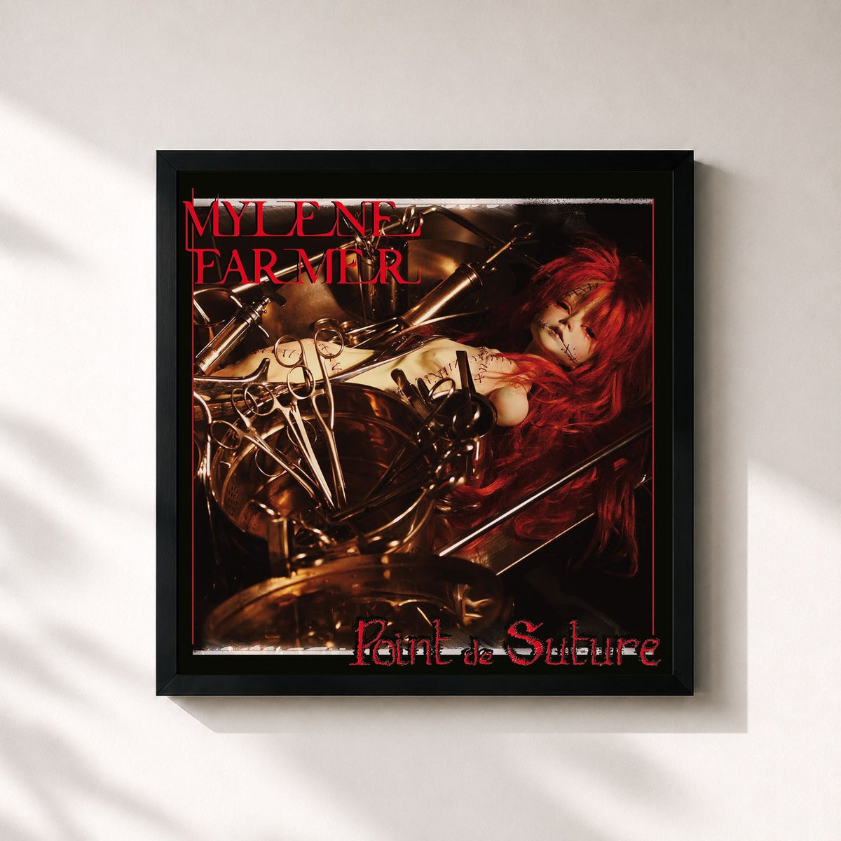 #noir Tableau carré de l'album Point de suture de Mylène Farmer, cadre noir 32x32 cm