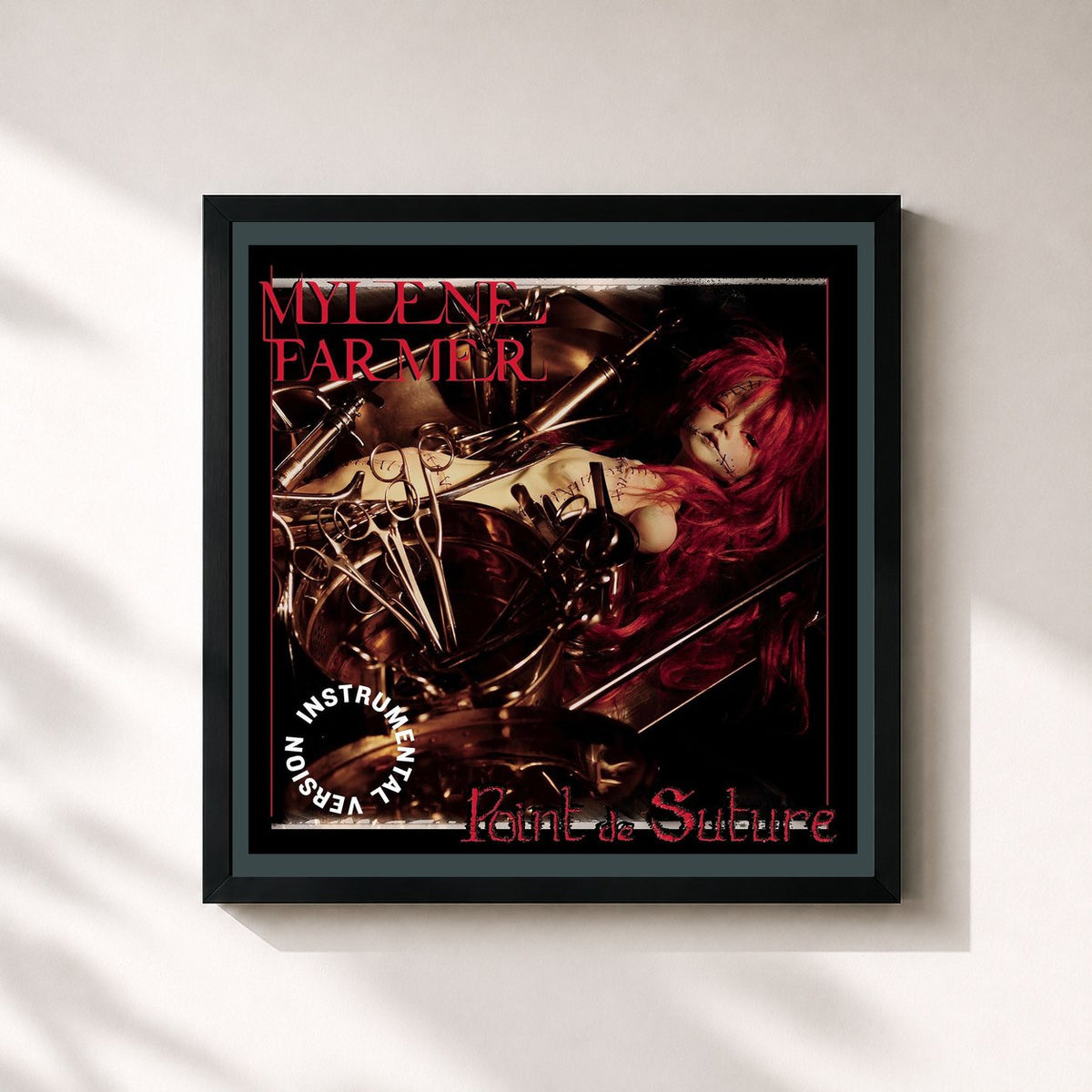 #noir Tableau carré de l'album Point de suture (Instrumental Version) de Mylène Farmer, cadre noir 32x32 cm