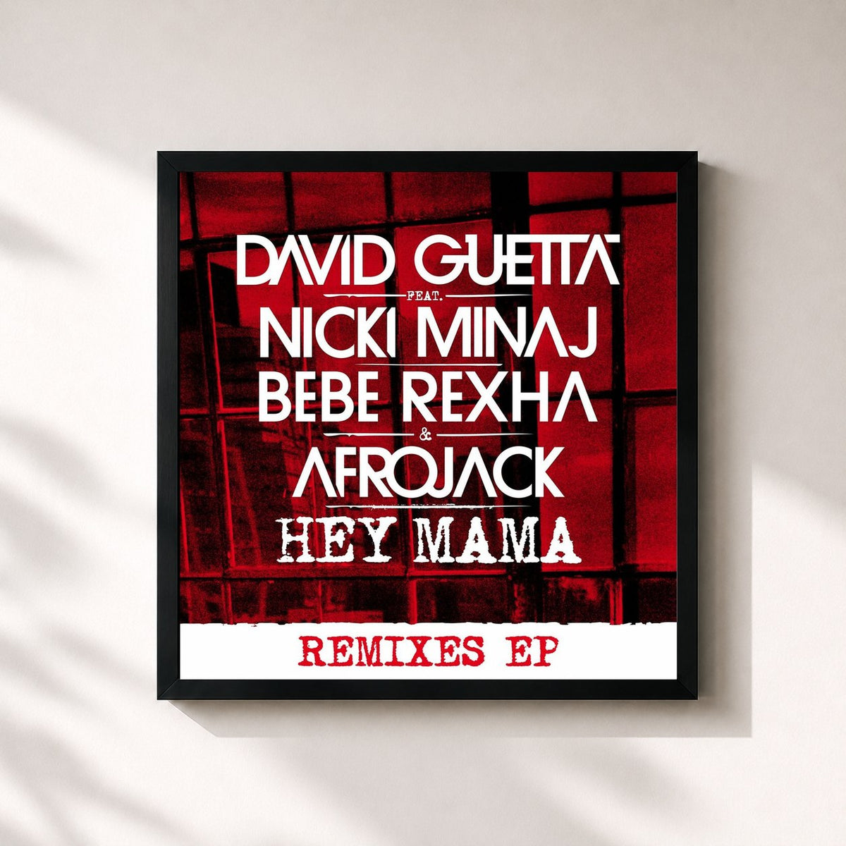 #noir Tableau carré de l'album Hey Mama (feat. Nicki Minaj, Bebe Rexha & Afrojack) (Remixes EP) de David Guetta, cadre noir 32x32 cm