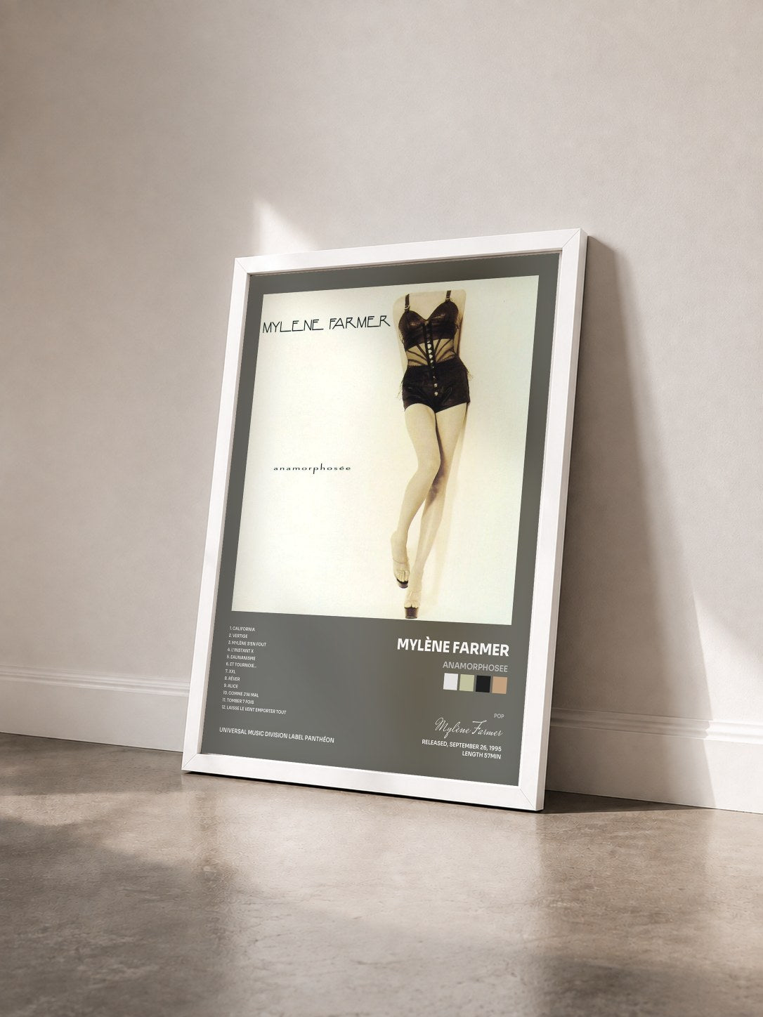 #blanc Tableau de l'album Anamorphosee de Mylène Farmer vu de trois quarts, cadre blanc