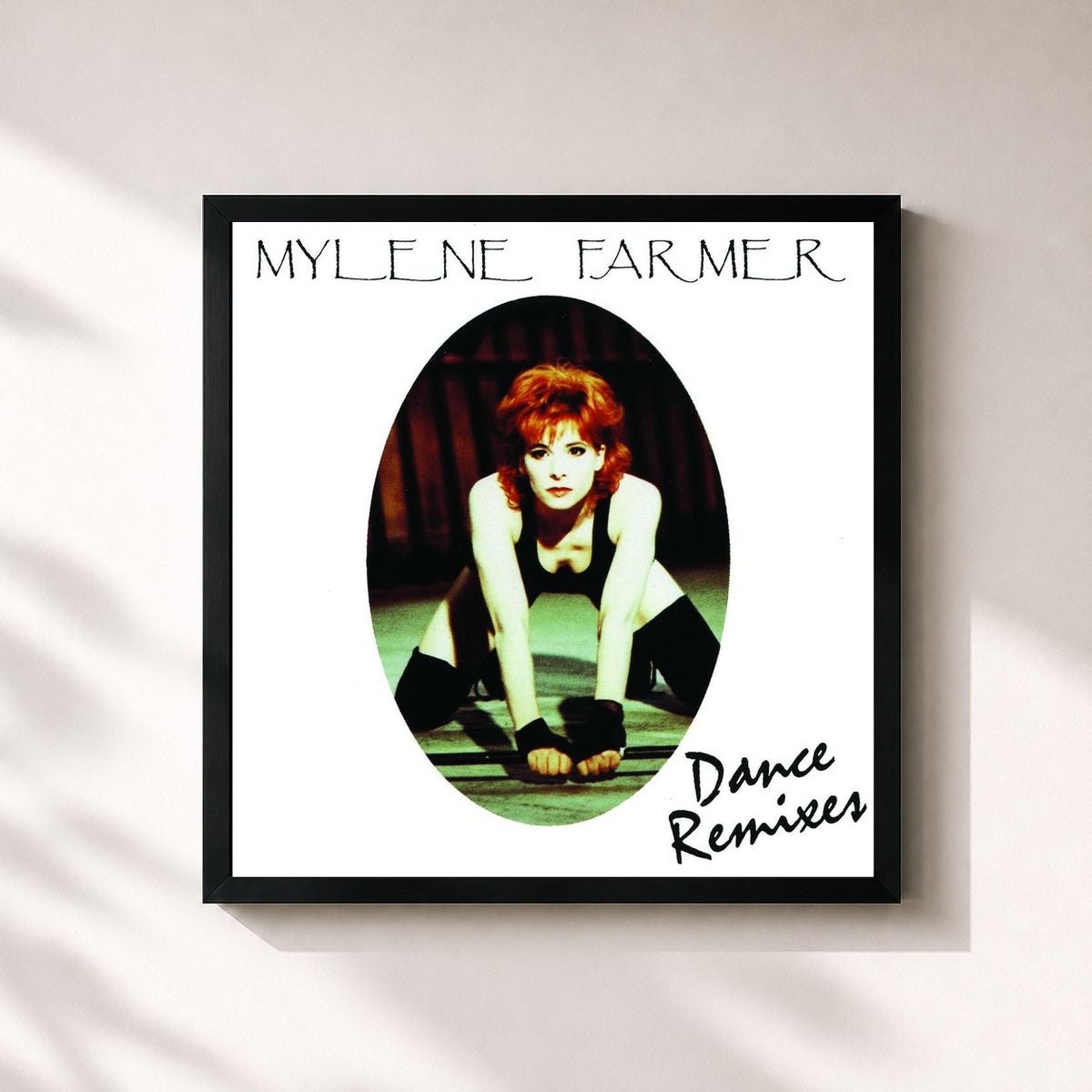 #noir Tableau carré de l'album Dance Remixes de Mylène Farmer, cadre noir 32x32 cm