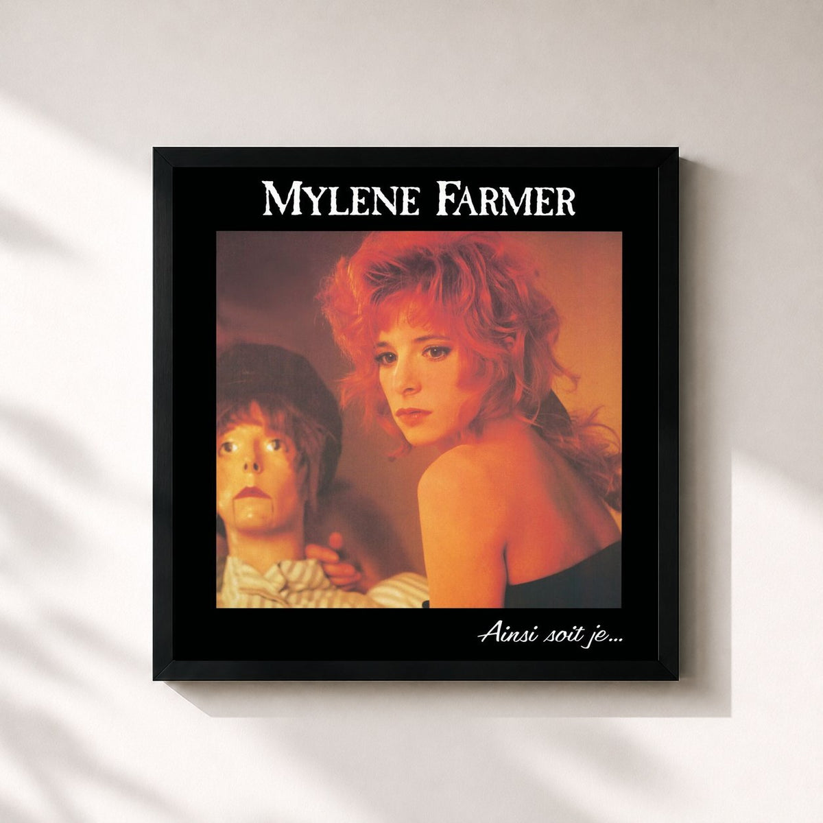 #noir Tableau carré de l'album Ainsi soit je... - Les instrumentaux de Mylène Farmer, cadre noir 32x32 cm