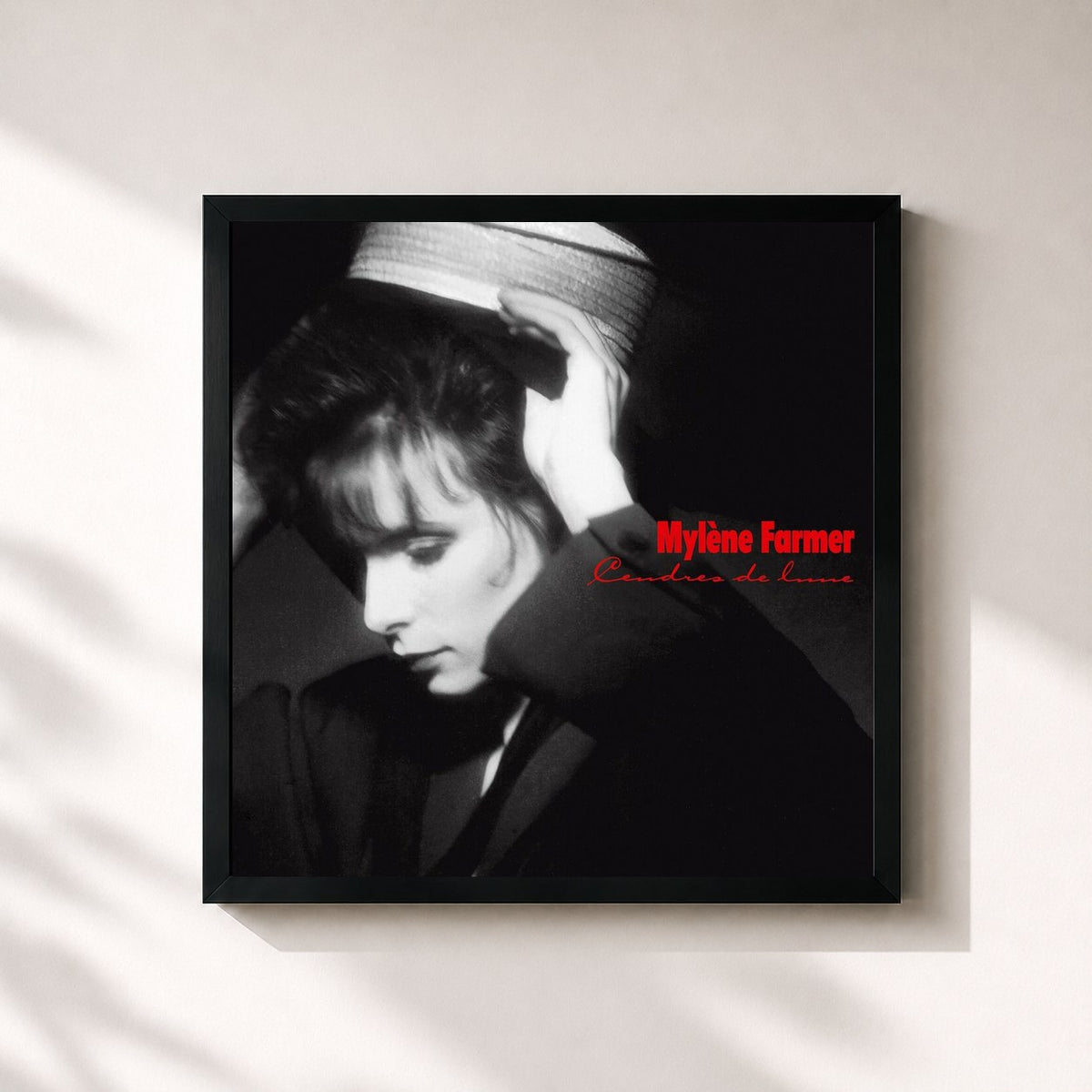 #noir Tableau carré de l'album Cendres de lune - Les instrumentaux de Mylène Farmer, cadre noir 32x32 cm