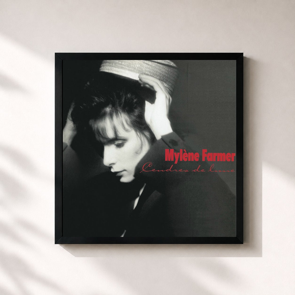 #noir Tableau carré de l'album Cendres de lune de Mylène Farmer, cadre noir 32x32 cm
