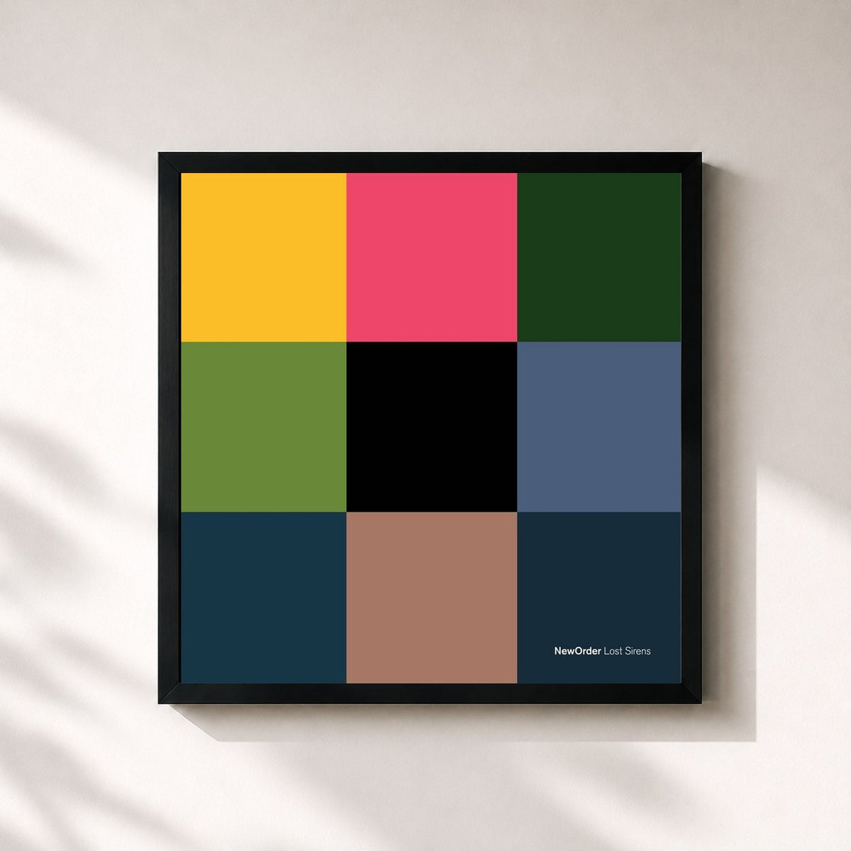 #noir Lost Sirens di New Order in stampa quadrata incorniciata, cornice nera 32x32 cm