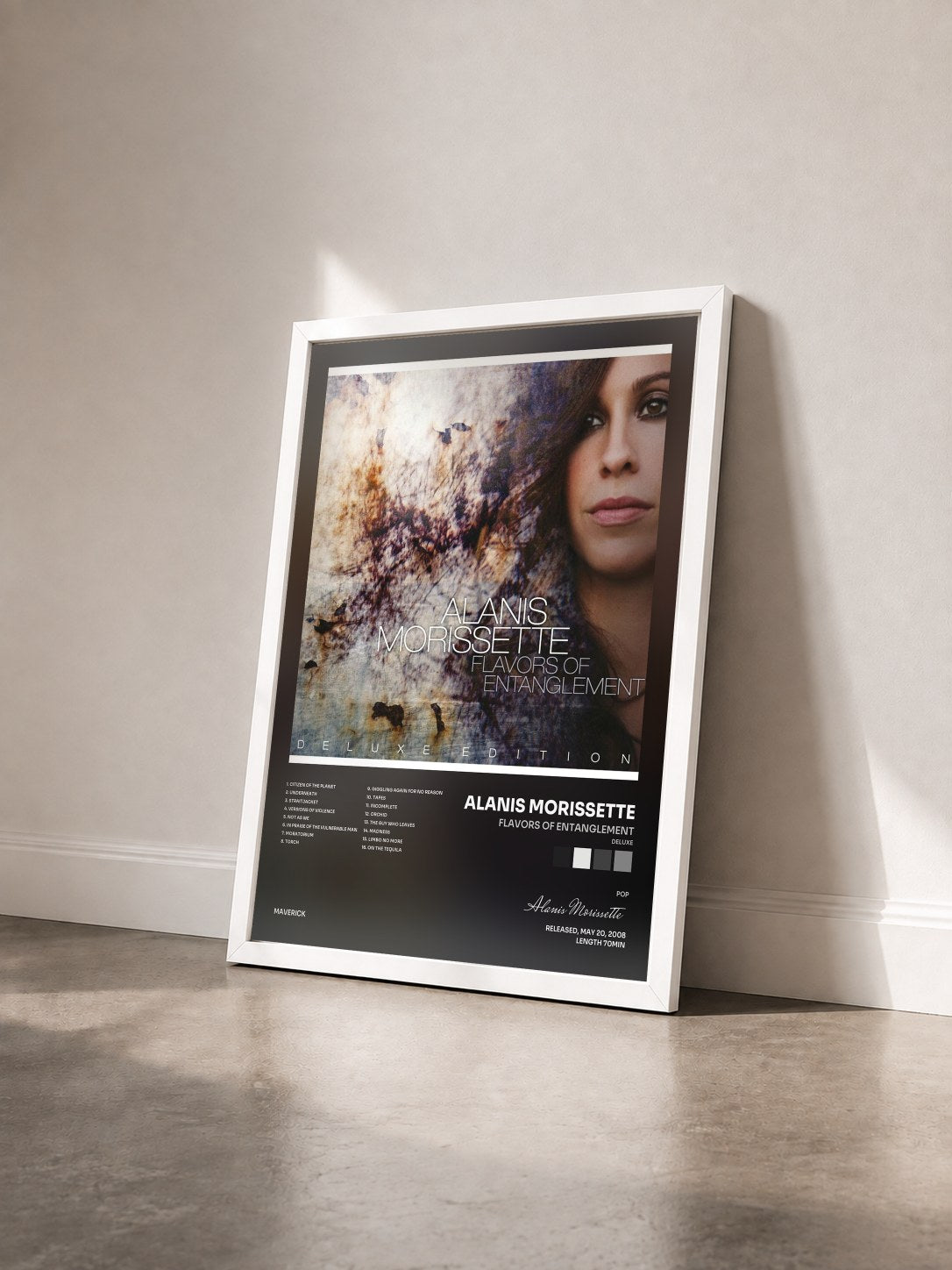 #blanc Tableau de l'album Flavors of Entanglement (Deluxe) de Alanis Morissette vu de trois quarts, cadre blanc
