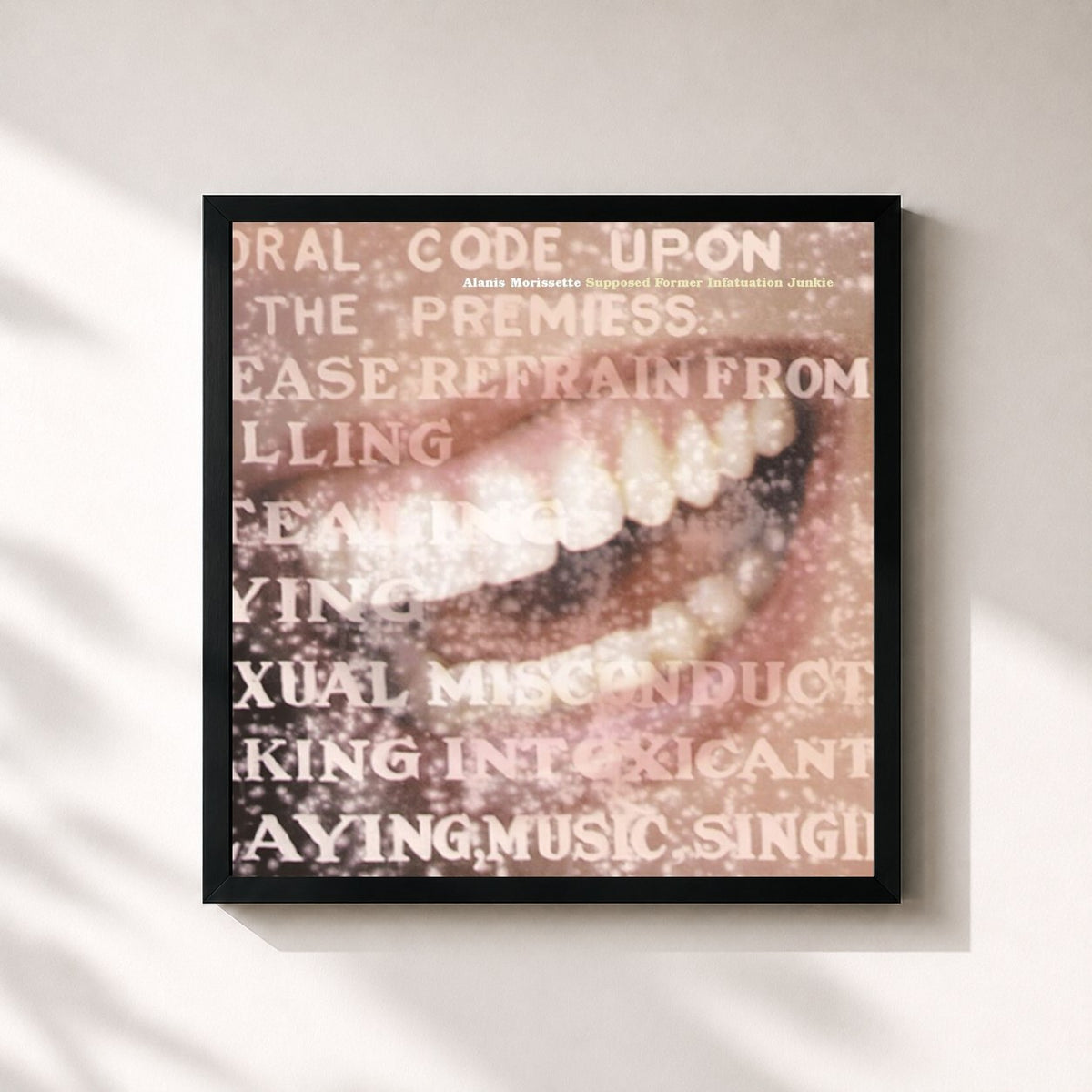 #noir Tableau carré de l'album Supposed Former Infatuation Junkie de Alanis Morissette, cadre noir 32x32 cm
