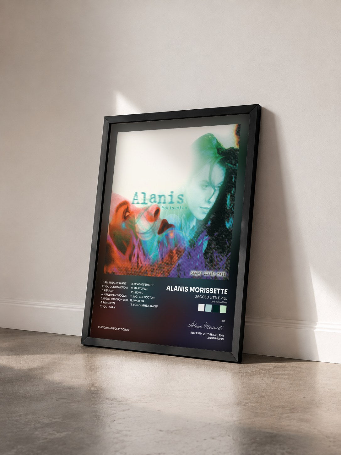 #noir Jagged Little Pill (2015 Remaster) by Alanis Morissette as a framed art print seen at an angle, black frame