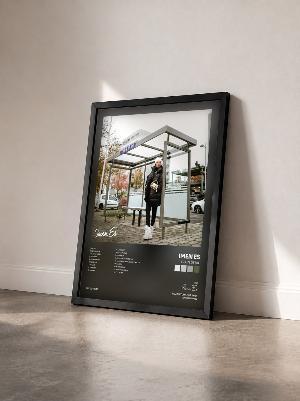 #noir Train by vie de Imen Es as a framed art print seen at an angle, black frame