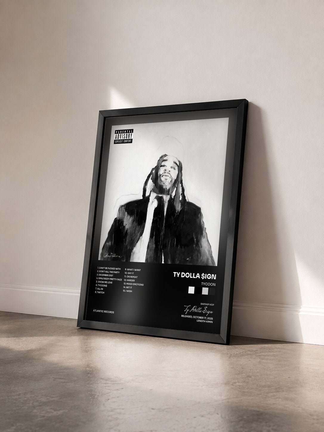 #noir Tableau de l'album TYCOON de Ty Dolla $ign vu de trois quarts, cadre noir