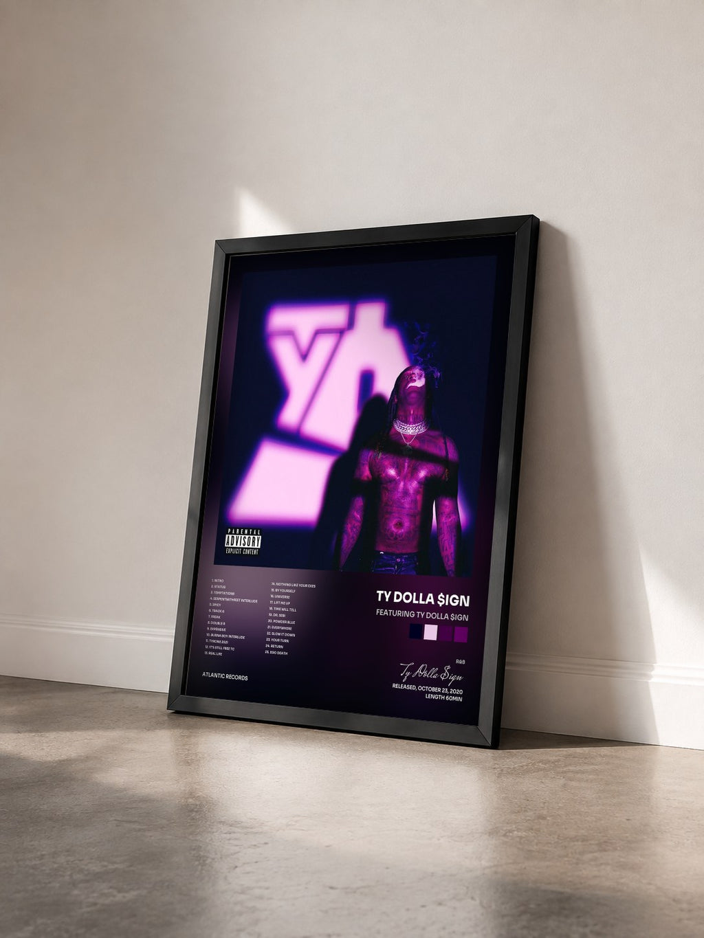 #noir Tableau de l'album Featuring Ty Dolla $ign de Ty Dolla $ign vu de trois quarts, cadre noir