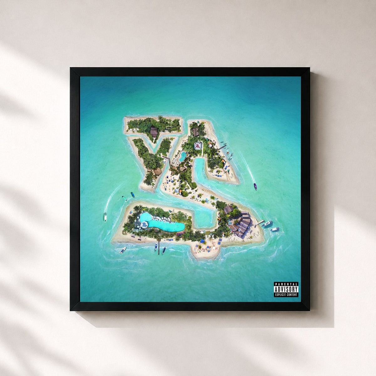 #noir Tableau carré de l'album Beach House 3 de Ty Dolla $ign, cadre noir 32x32 cm