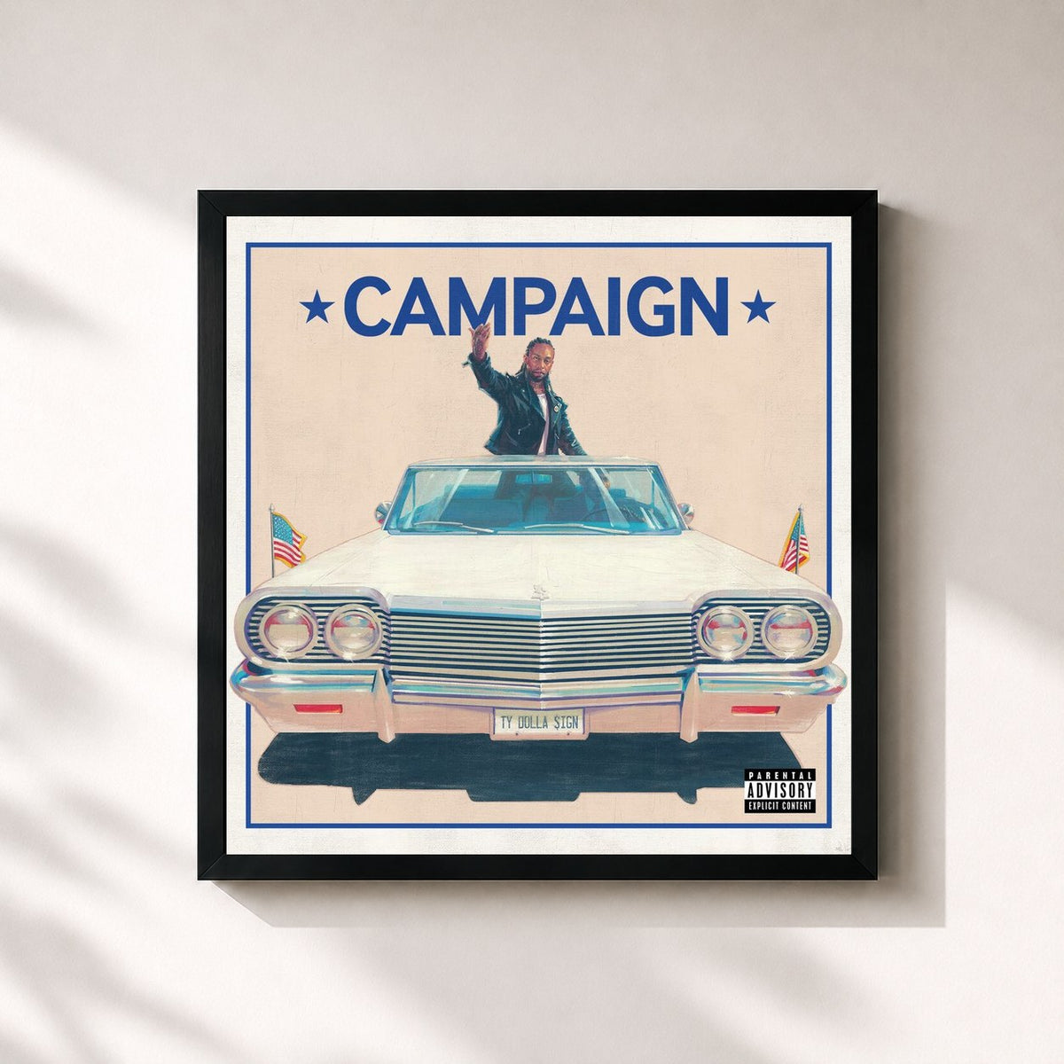 #noir Tableau carré de l'album Campaign de Ty Dolla $ign, cadre noir 32x32 cm