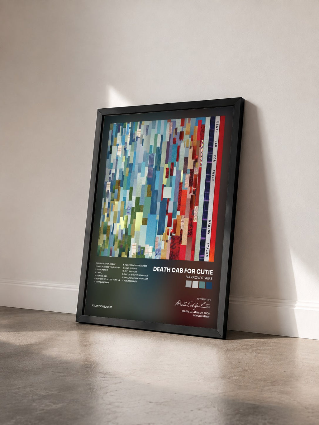 #noir Tableau de l'album Narrow Stairs de Death Cab for Cutie vu de trois quarts, cadre noir