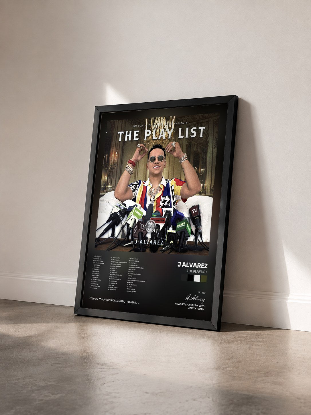 #noir Tableau de l'album The Playlist de J Alvarez vu de trois quarts, cadre noir