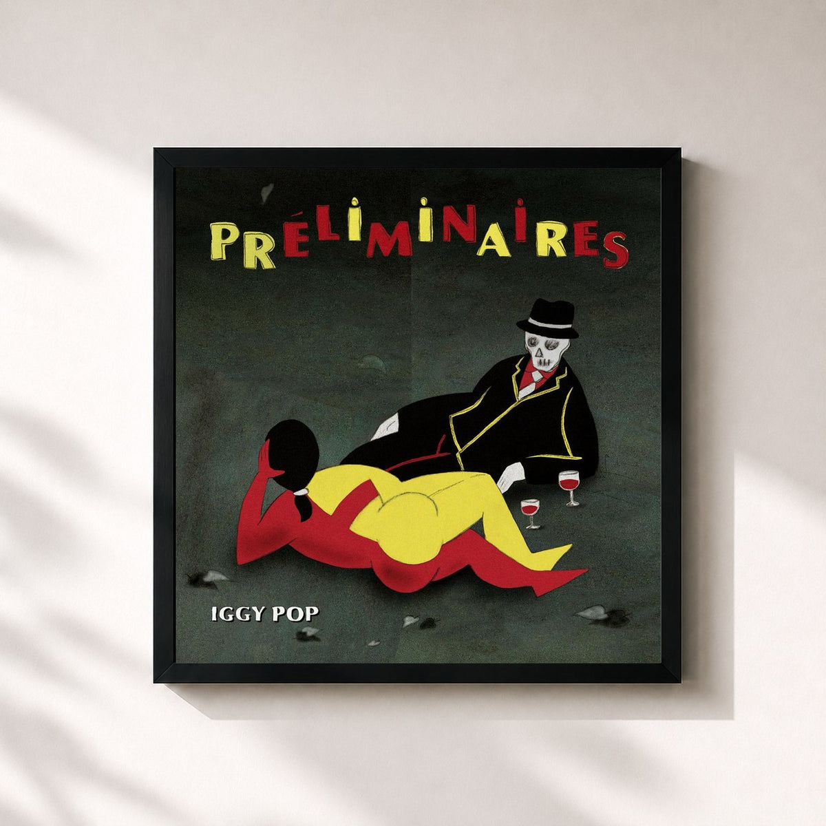 #noir Tableau carré de l'album Preliminaires de Iggy Pop, cadre noir 32x32 cm