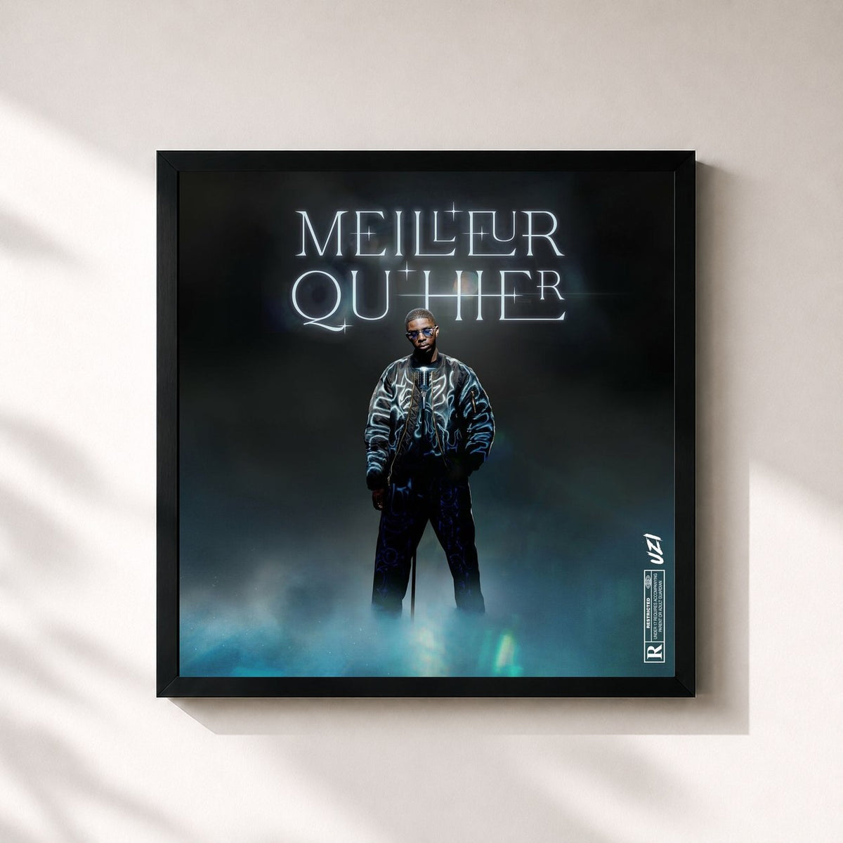 #noir Tableau carré de l'album Meilleur qu'hier de UZI, cadre noir 32x32 cm