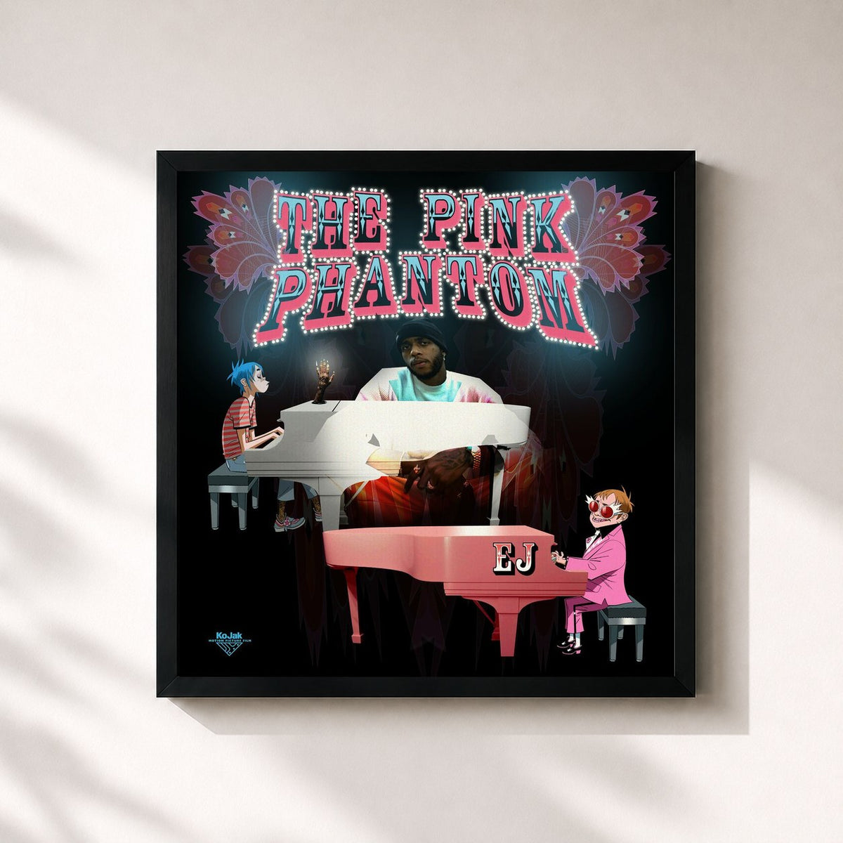 #noir Tableau carré de l'album Song Machine Episode 7 de Gorillaz, cadre noir 32x32 cm