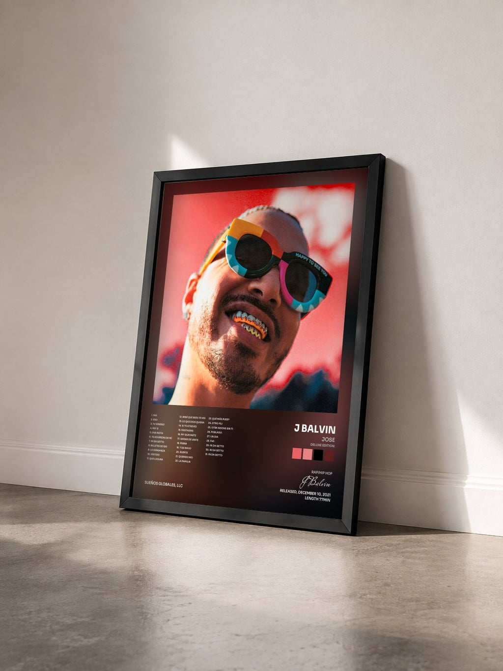 #noir JOSE (Deluxe Edition) von J Balvin als gerahmter Kunstdruck von schräg gesehen, schwarzer Rahmen