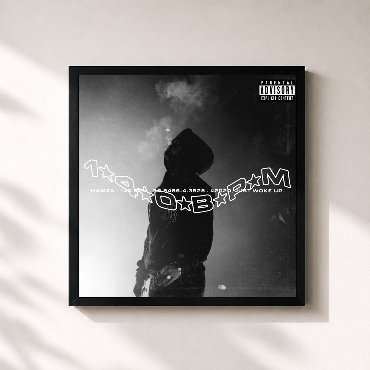 #noir Tableau carré de l'album 140 BPM de Hamza, cadre noir 32x32 cm