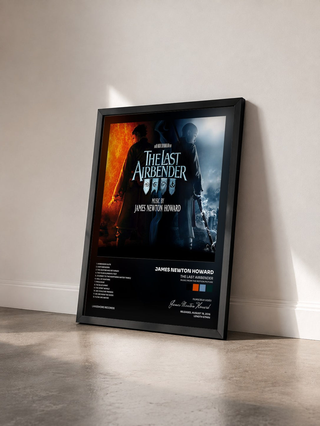 #noir The Last Airbender (Music from the Motion Picture) by James Newton Howard as a framed art print seen at an angle, black frame