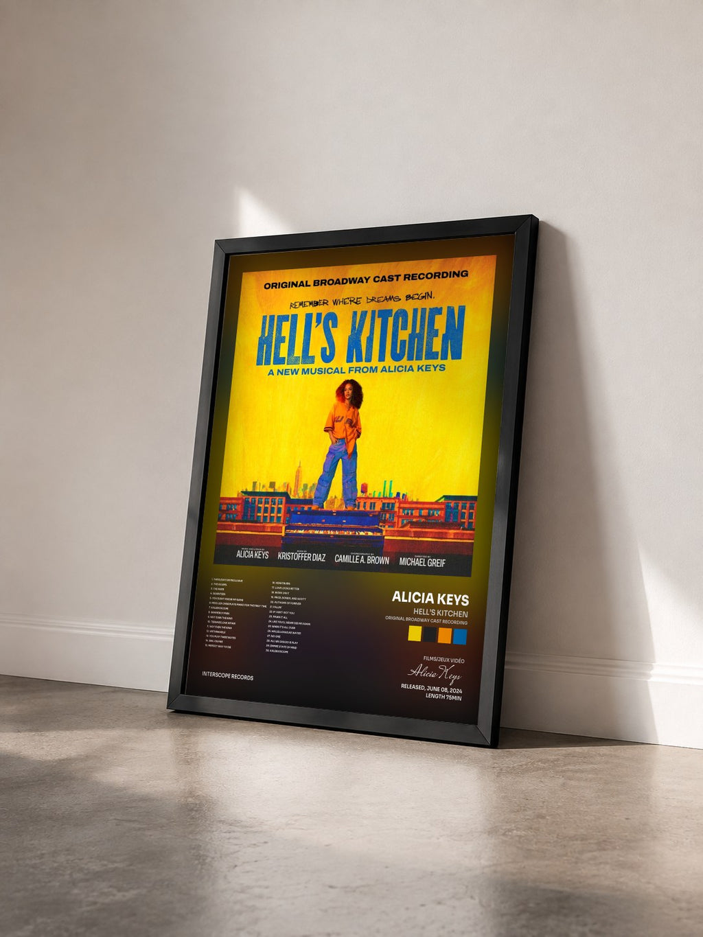 #noir Tableau de l'album Hell’s Kitchen (Original Broadway Cast Recording) de Alicia Keys vu de trois quarts, cadre noir