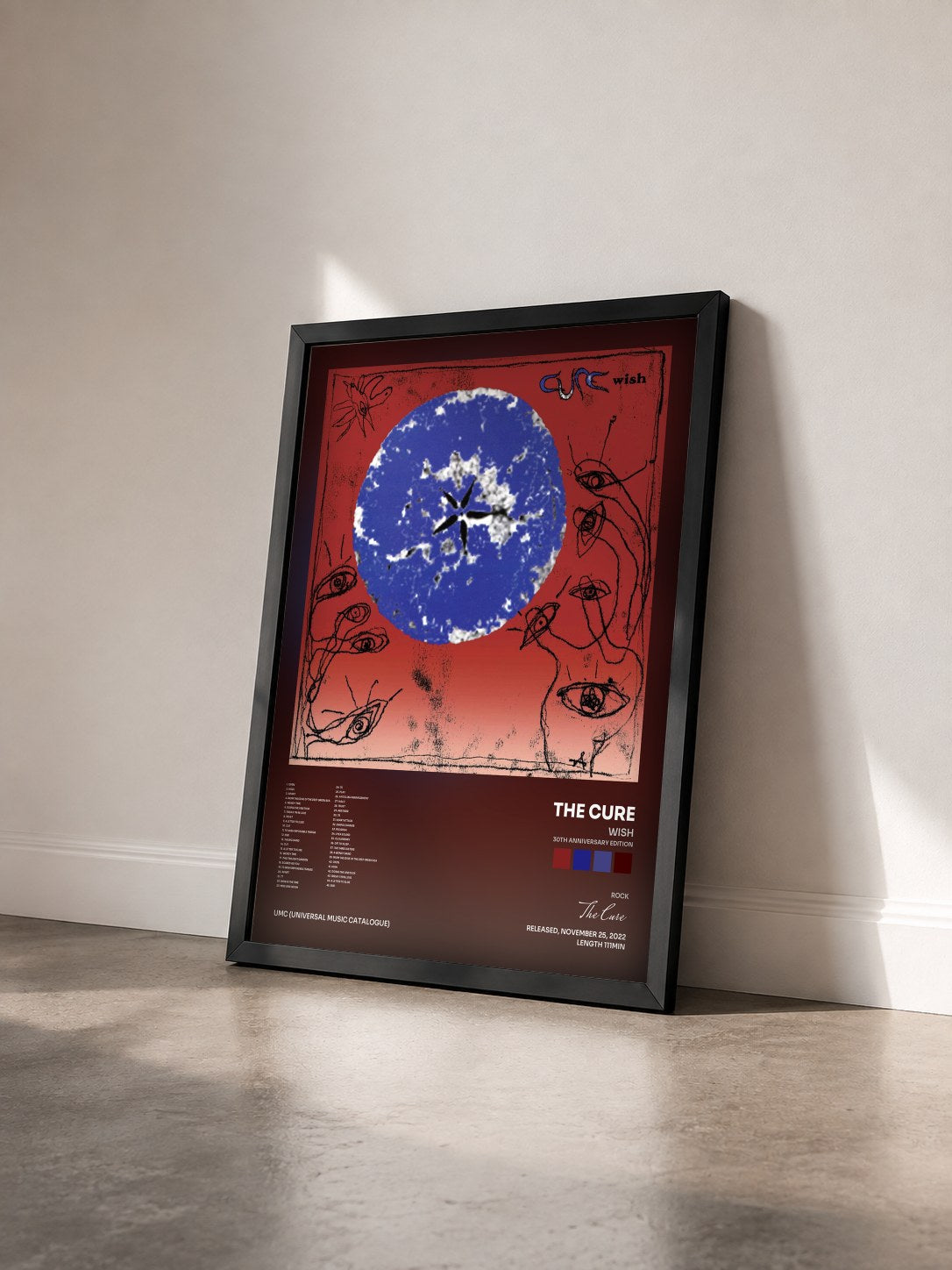 #noir Tableau de l'album Wish (30th Anniversary Edition) de The Cure vu de trois quarts, cadre noir