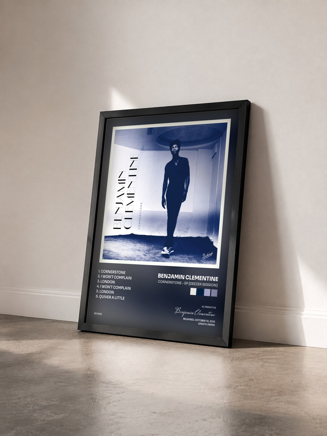 #noir Tableau de l'album Cornerstone - EP [Deezer Session] de Benjamin Clementine vu de trois quarts, cadre noir