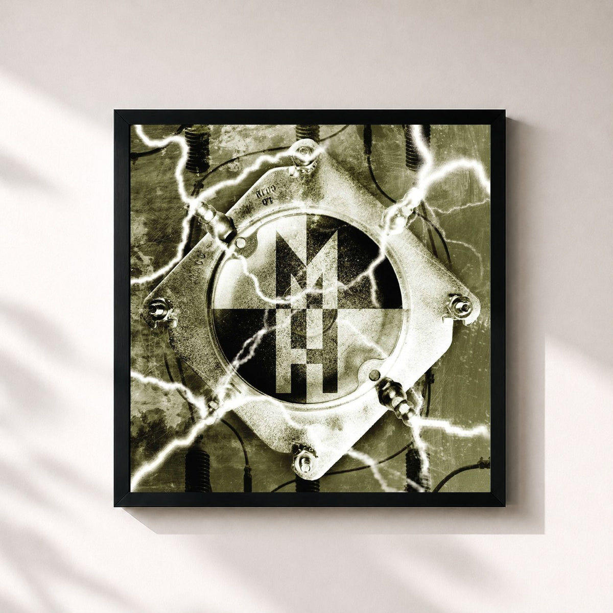 #noir Tableau carré de l'album Supercharger de Machine Head, cadre noir 32x32 cm