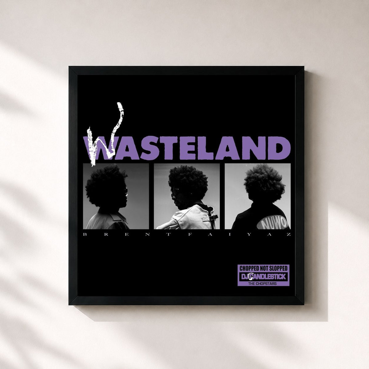 #noir Tableau carré de l'album WASTELAND - CHOPPED NOT SLOPPED de Brent Faiyaz, cadre noir 32x32 cm
