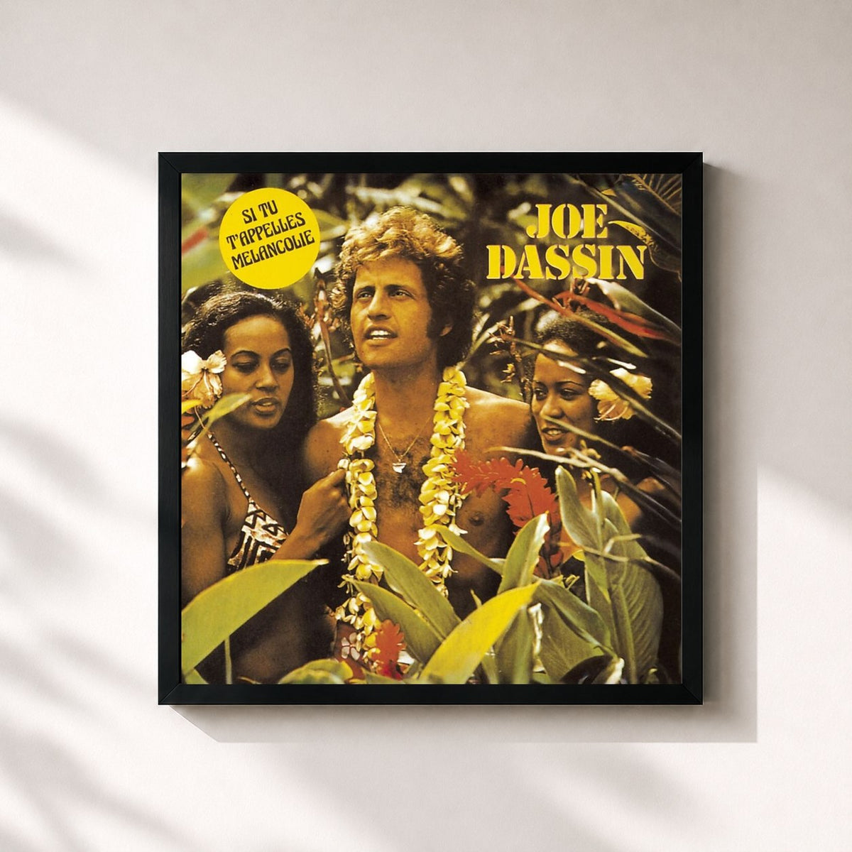 #noir Si Tu T'Appelles Melancolie by Joe Dassin as a square framed art print, black 32x32 cm frame