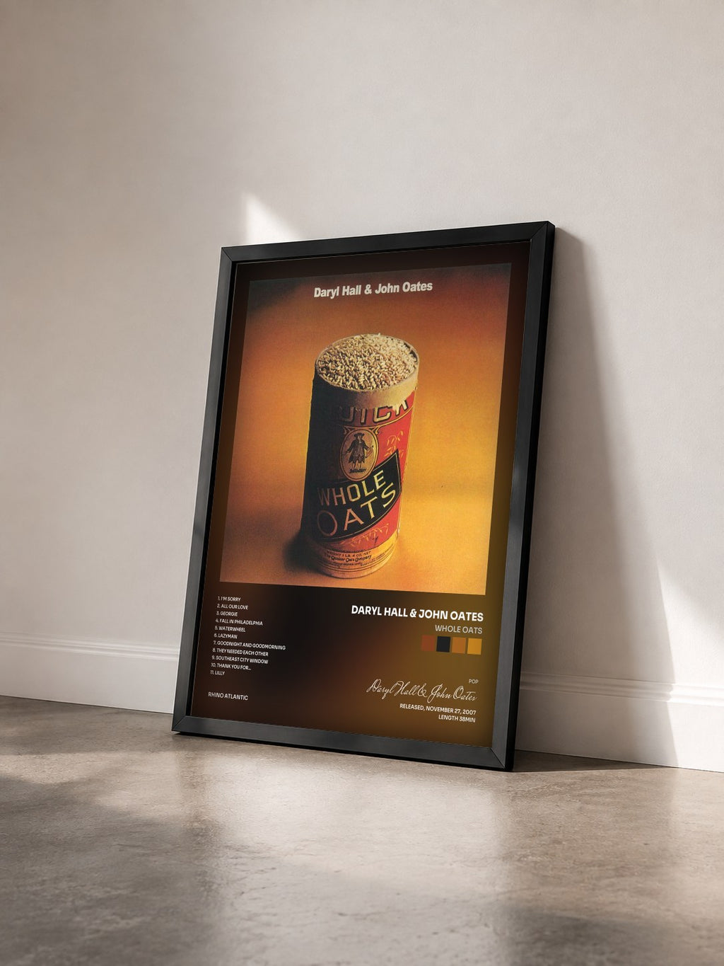 #noir Tableau de l'album Whole Oats de Daryl Hall & John Oates vu de trois quarts, cadre noir
