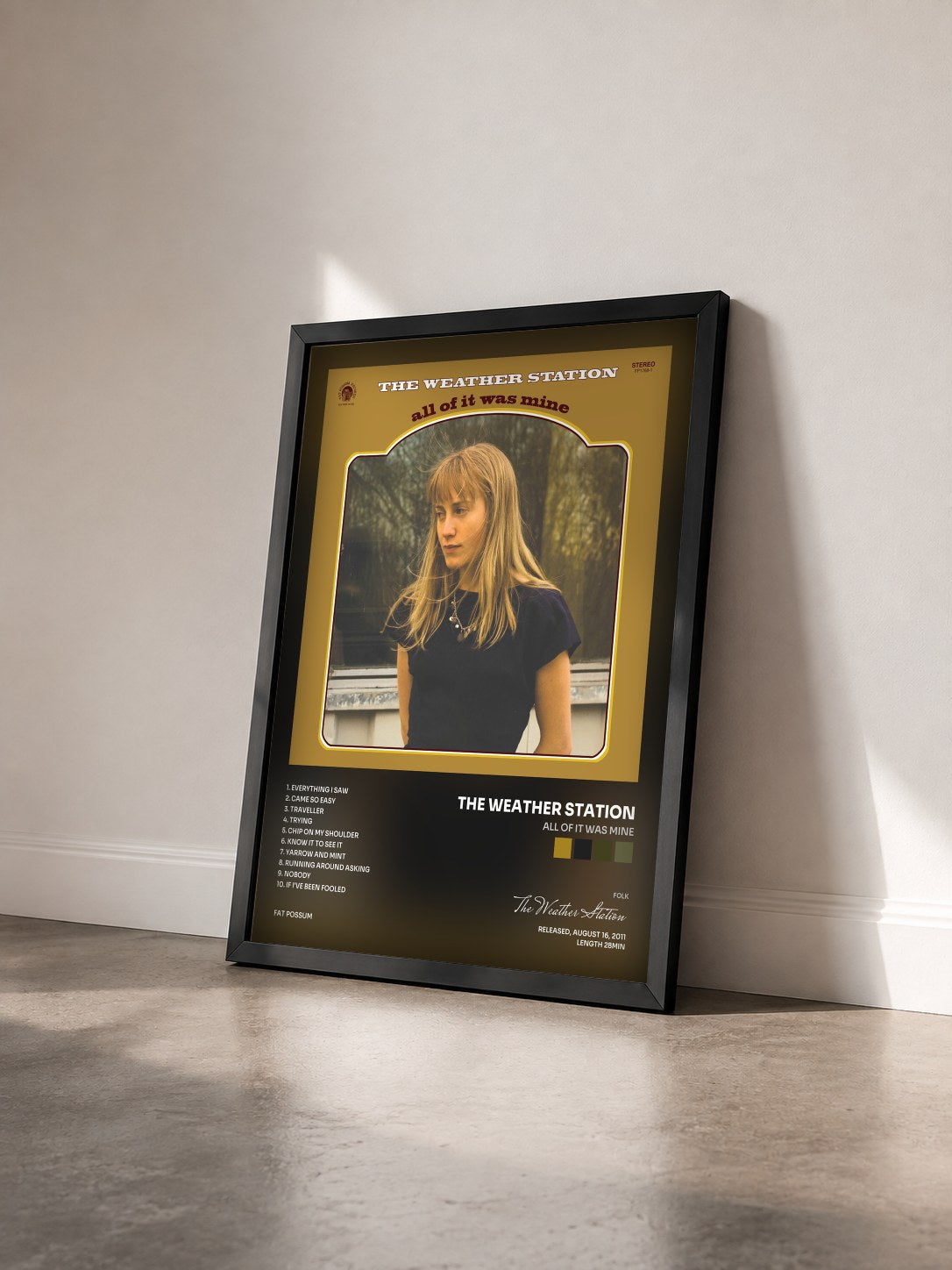 #noir Tableau de l'album All of It Was Mine de The Weather Station vu de trois quarts, cadre noir