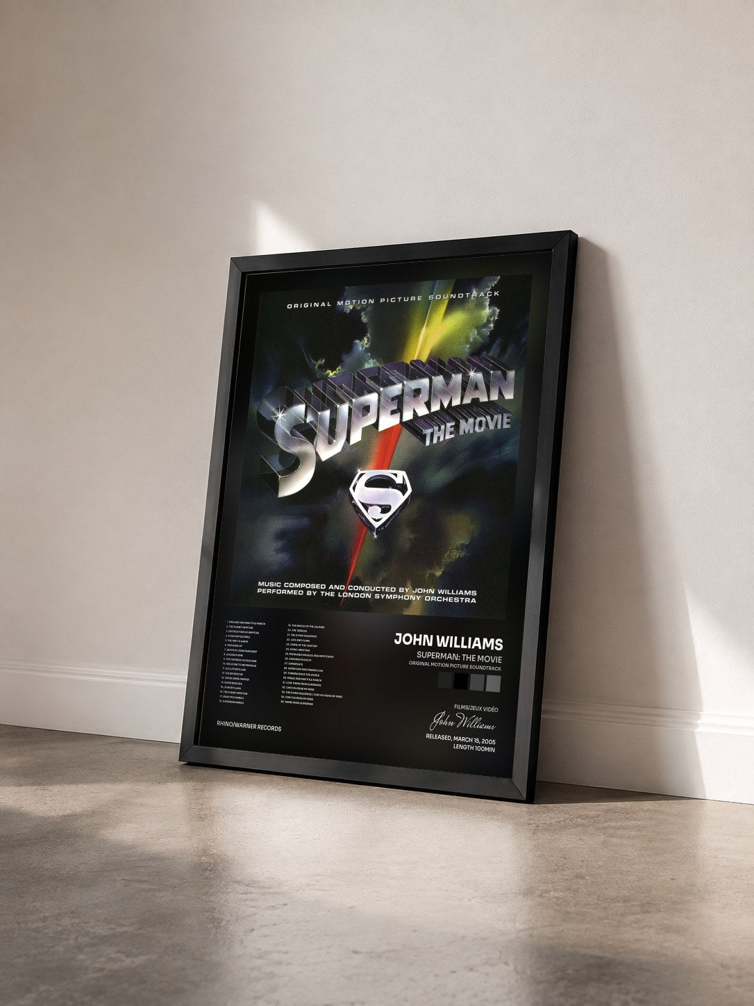 #noir Tableau de l'album Superman: The Movie (Original Motion Picture Soundtrack) de John Williams vu de trois quarts, cadre noir